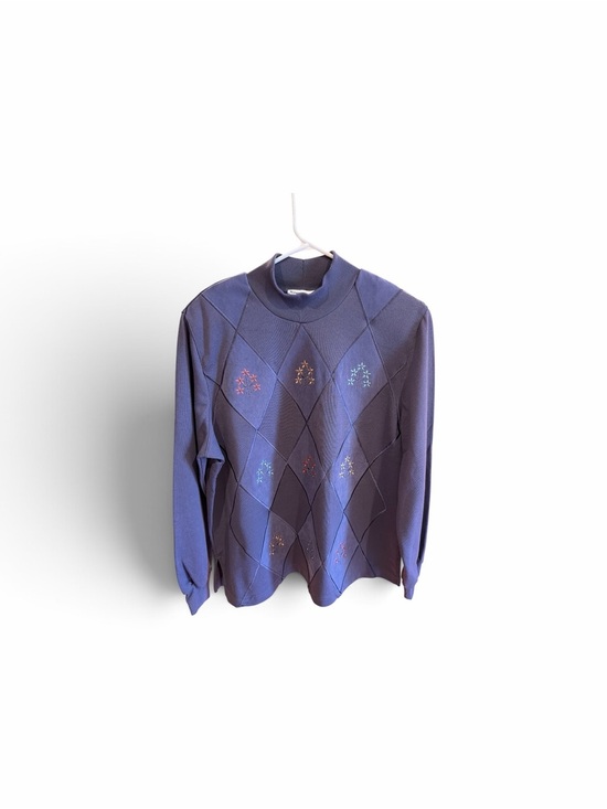 Alfred Dunner Sweaters - Vintage Alfred Dunner Purple Diamond-Pattern Turtleneck Sweater